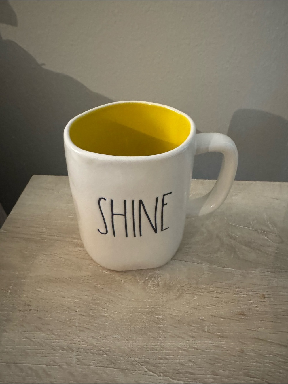Rae Dunn SHINE White Ceramic Mug with Yellow Interior